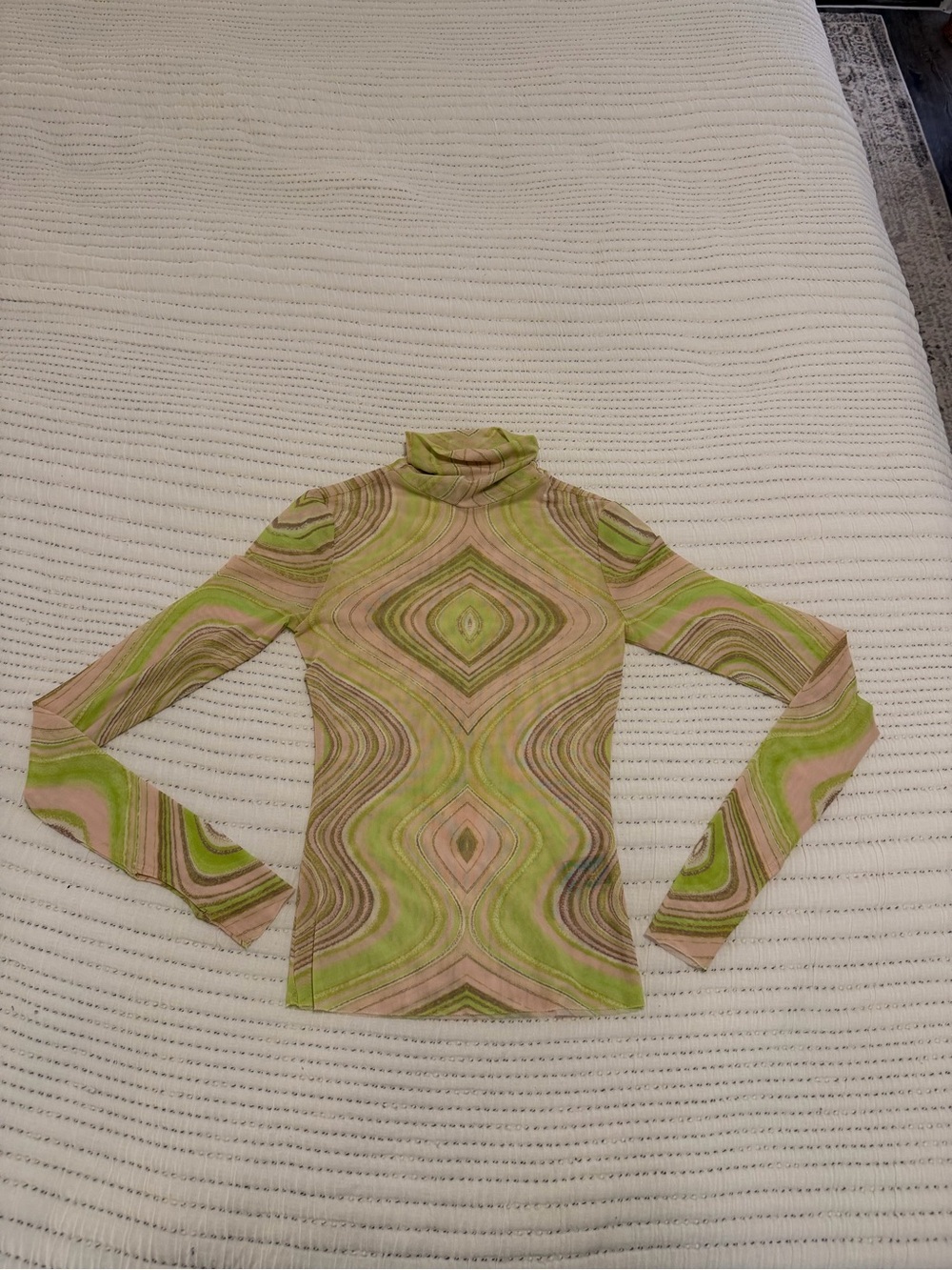 AFRM Retro Swirl Long-Sleeve Turtleneck in Lime and Blush